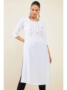 Soch - Women White Viscose Embellished Sequined Kurta