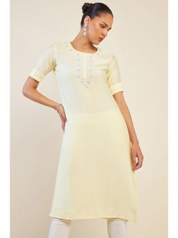 Soch - Women Yellow Viscose Embroidered Kurta