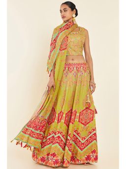 Soch - Women Green Chiffon Embroidered Lehenga Choli (Set of 3)
