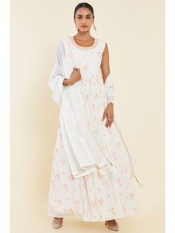 Soch - Women Off White Georgette Embroidered Anarkali With Churidar And Dupatta (Set of 3)