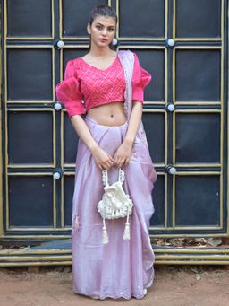 Odette - Light Pink Mirror Work Embroidered Jimmy Choo Saree with Unstitched Blouse