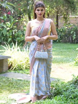 Odette - Grey Woven Soft Silk Saree with Unstitched Blouse for Women