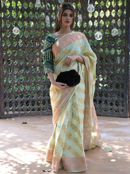 Odette - Light Green Woven Soft Silk Saree with Unstitched Blouse for Women