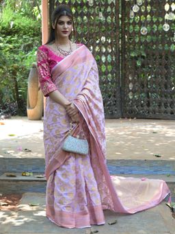 Odette - Light Pink Woven Soft Silk Saree with Unstitched Blouse for Women