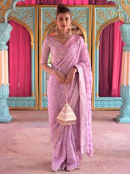 Odette - Light Pink Sequins Embroidered Georgette Saree with Unstitched Blouse