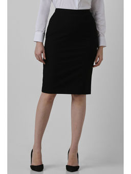 Van Heusen - Women Black Solid Formal Knee Length Skirt