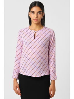 Van Heusen - Women Lilac Check Formal Keyhole Neck Top