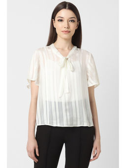 Van Heusen - Women White Stripe Formal Tie Up Top