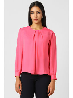Van Heusen - Women Pink Solid Formal Round Neck Top
