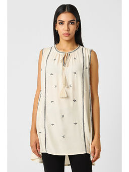 Van Heusen - Women Cream Embroidered Sleeveless Tunic