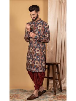KISAH - Men Multi Coloured Printed Cotton Blend Kurta Dhoti Set with Abstract Print