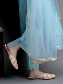 Shoetopia - Women Emberoidered Cream Flat Mules