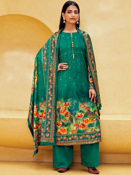 Odette - Green Velvet Semi-Stitched Palazzo Suit (Set of 3)