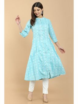 Soch - Blue Rayon Kurta with Ikkat Motifs