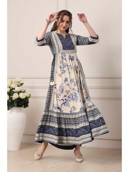 Biba - Women Blue Viscose Rayon Flared Dress