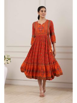 Biba - Women Rust Viscose Rayon Anarkali Dress