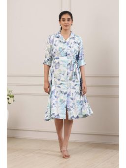 Biba - Women Blue Viscose Rayon A-Line Dress With Belt