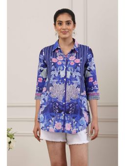 Biba - Women Blue Cotton Straight Shirt