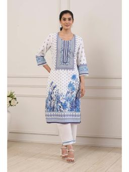Biba - Women Blue Cotton Straight Kurta
