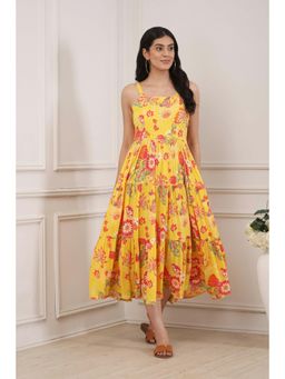 Biba - Women Yellow Viscose Rayon Tiered Dress