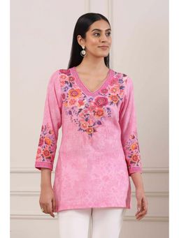 Biba - Women Pink Cotton Straight Tunic
