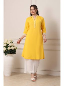 Biba - Women Yellow Cotton Straight Kurta