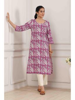 Biba - Women Purple Cotton Straight Kurta