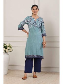 Biba - Women Blue Cotton Straight Kurta