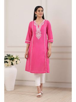 Biba - Women Pink Cotton Straight Kurta