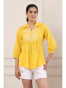 Biba - Women Yellow Cotton Regular Short Tunic