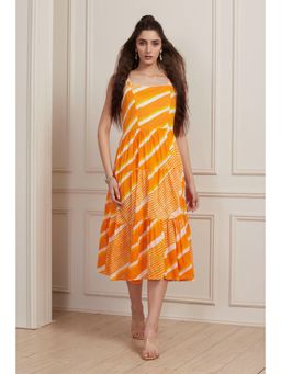 Biba - Women Yellow Cotton Printed Tiered Dress