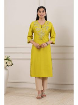 Biba - Women Lime Viscose Blend Straight Kurta