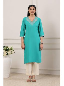 Biba - Women Turq Viscose Rayon Straight Kurta