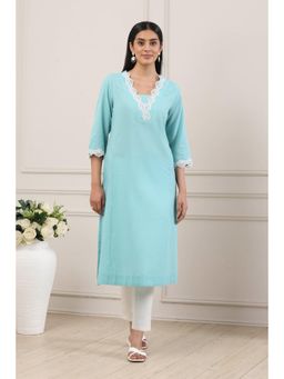 Biba - Women Blue Cotton Straight Kurta