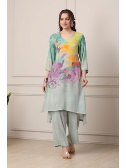Biba - Women Green Viscose Rayon Straight Kurta with Palazzo