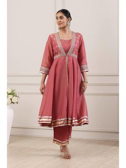 Biba - Women Pink Poly Tissue Anarkali Kurta With Inner & Pant