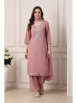 Biba - Women Pink Poly Viscose Straight Kurta With Palazzo & Dupatta