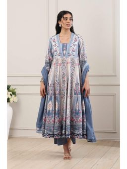 Biba - Women Blue Cotton Anarkali Kurta With Pant & Dupatta