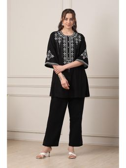 Biba - Women Black Cotton Straight Kurta With Pant