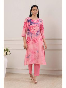 Biba - Women Pink Viscose Modal Straight Kurta With Pant