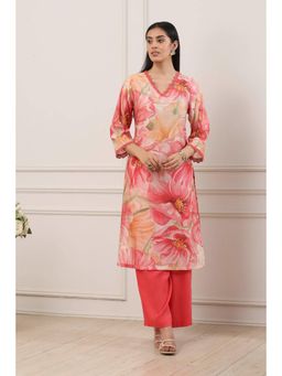 Biba - Women Pink Viscose Blend Straight Kurta With Inner & Palazzo