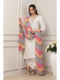 Biba - Women Off-White Viscose Rayon Straight Kurta With Palazzo & Dupatta