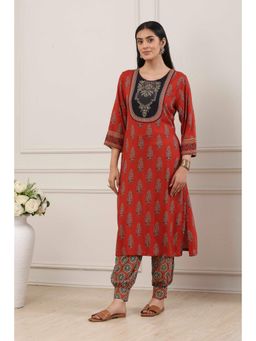 Biba - Women Brown Viscose Rayon Straight Kurta With Salwar