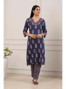 Biba - Women Blue Viscose Rayon Straight Kurta With Palazzo
