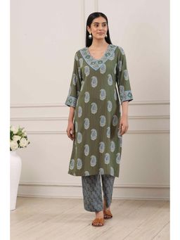 Biba - Women Green Viscose Rayon Straight Kurta Palazzo