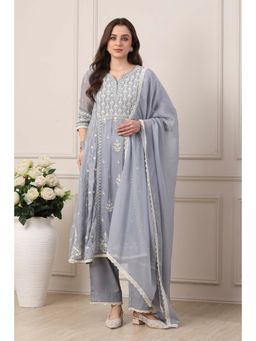 Biba - Women Grey Viscose Organza Kalidar Kurta With Palazzo & Dupatta