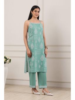 Biba - Women Green Cotton Straight Kurta With Pant