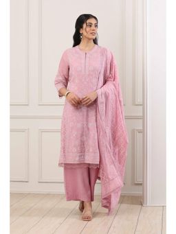 Biba - Women Pink Chanderi Straight Kurta With Palazzo & Dupatta