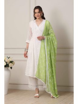 Biba - Women White Cotton Straight Kurta, Inner With Palazzo & Dupatta