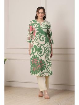 Biba - Women Green Cotton Straight Kurta With Palazzo